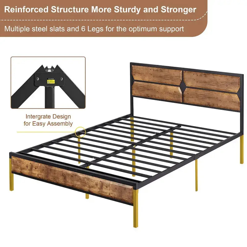 Javlergo Twin/Full/Queen Platform Bed Frame with Wooden Headboard, No Box Spring Needed, Easy Assembly