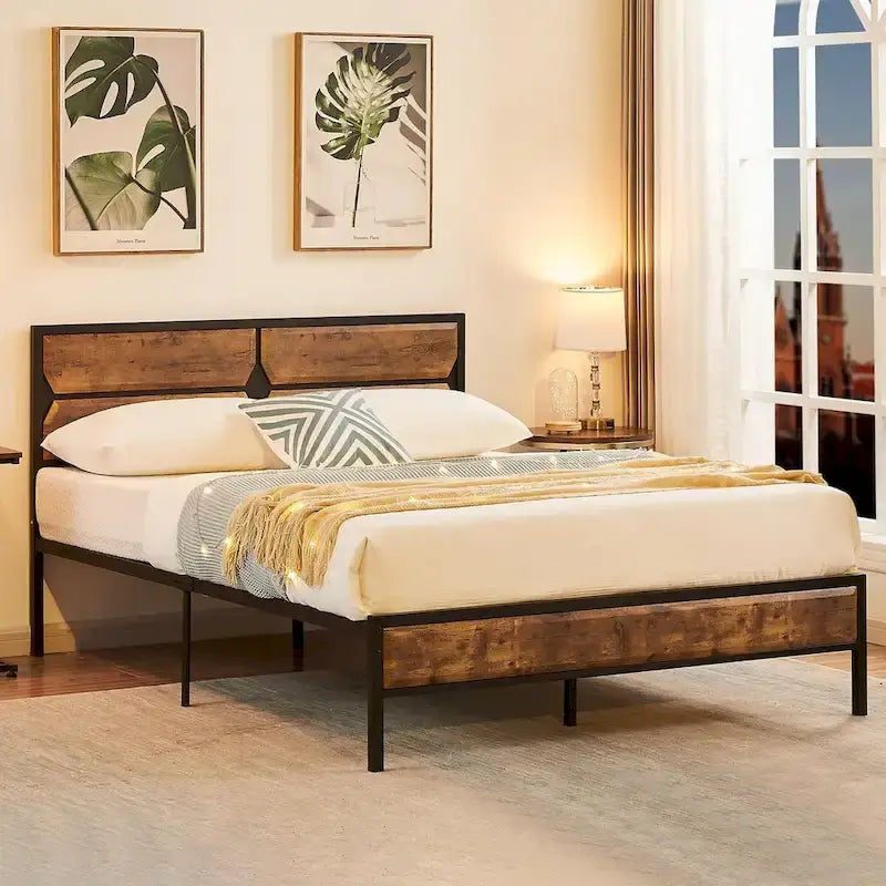 Javlergo Twin/Full/Queen Platform Bed Frame with Wooden Headboard, No Box Spring Needed, Easy Assembly