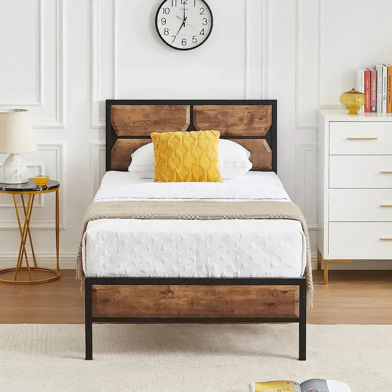 Javlergo Twin/Full/Queen Platform Bed Frame with Wooden Headboard, No Box Spring Needed, Easy Assembly