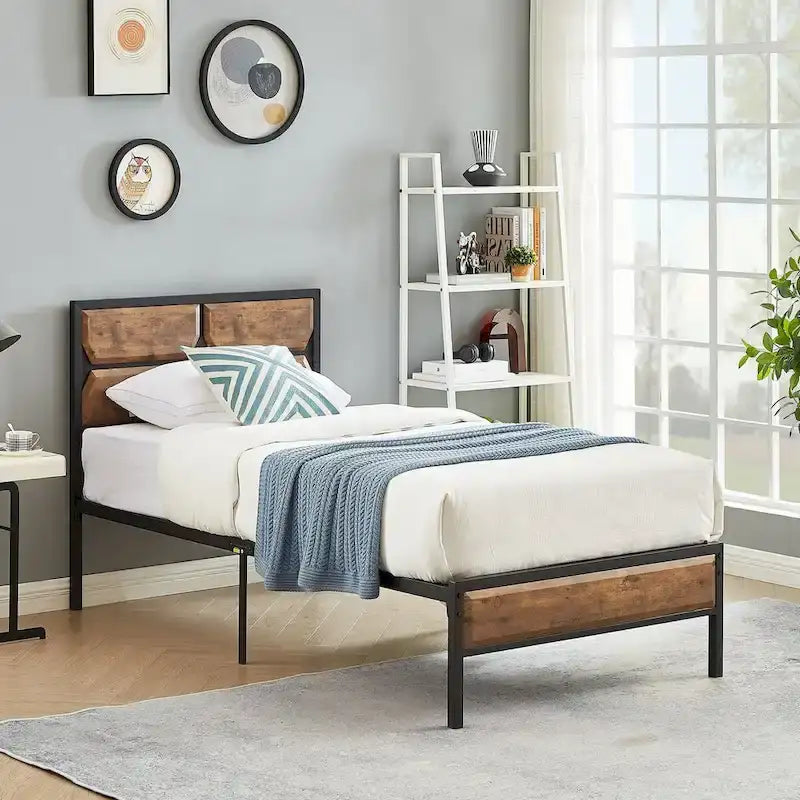 Javlergo Twin/Full/Queen Platform Bed Frame with Wooden Headboard, No Box Spring Needed, Easy Assembly