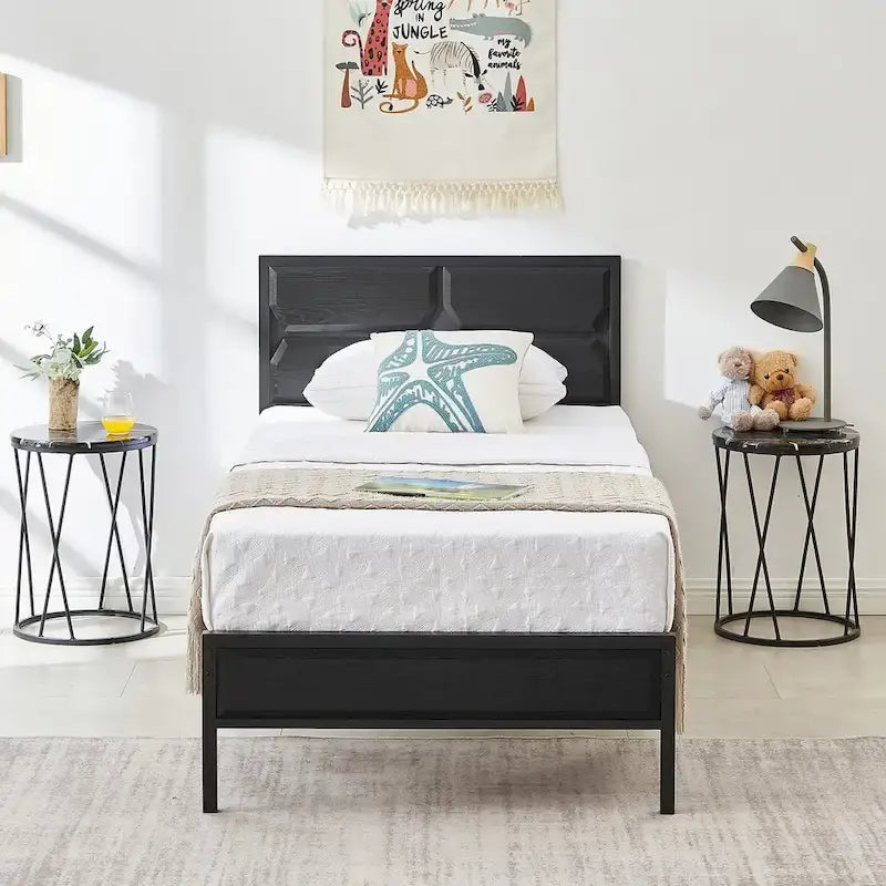 Javlergo Twin/Full/Queen Platform Bed Frame with Wooden Headboard, No Box Spring Needed, Easy Assembly