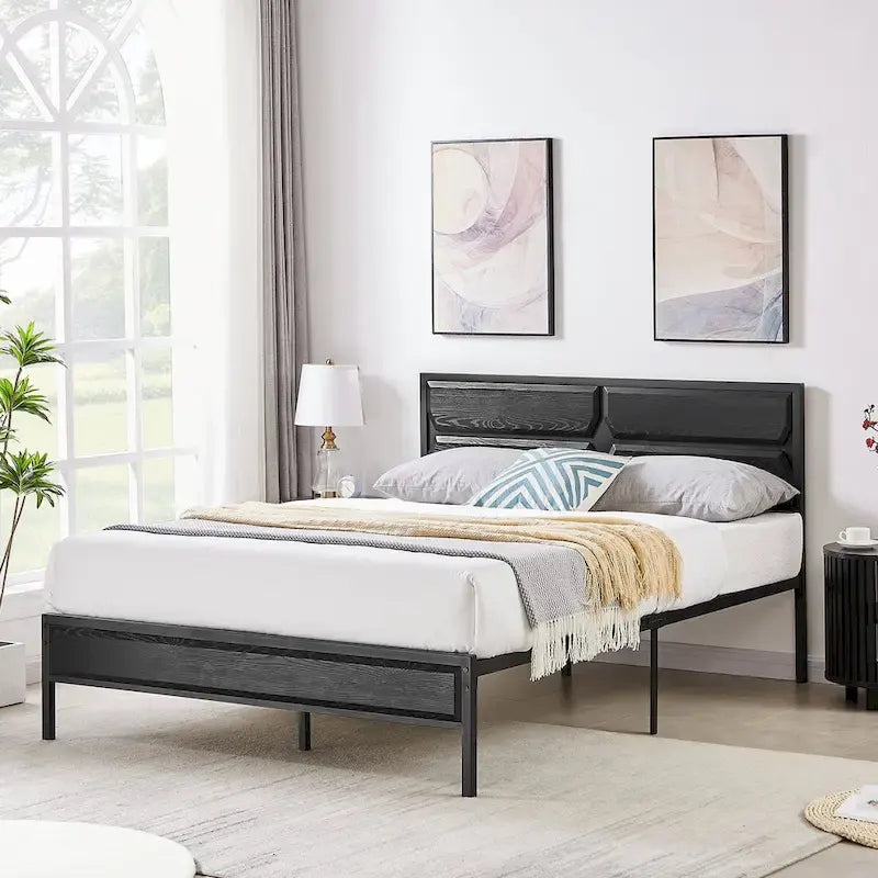 Javlergo Twin/Full/Queen Platform Bed Frame with Wooden Headboard, No Box Spring Needed, Easy Assembly