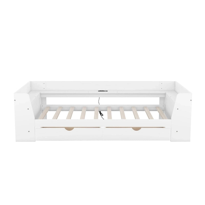 Twin Size Daybed with Shelves, Drawers and Built-In Charging Station