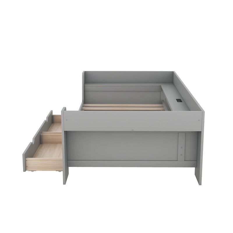 Twin Size Daybed with Shelves, Drawers and Built-In Charging Station