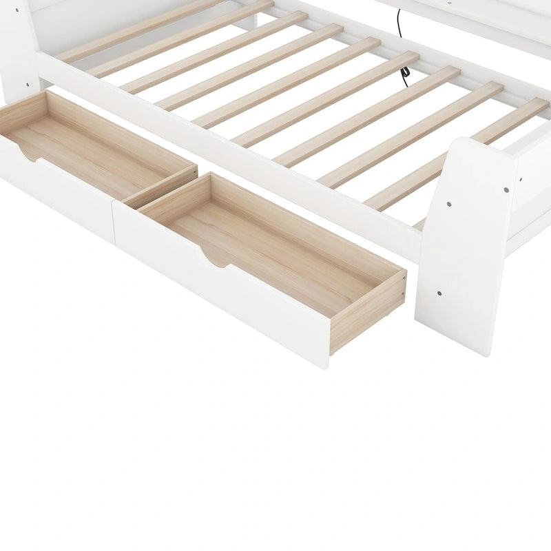 Twin Size Daybed with Shelves, Drawers and Built-In Charging Station