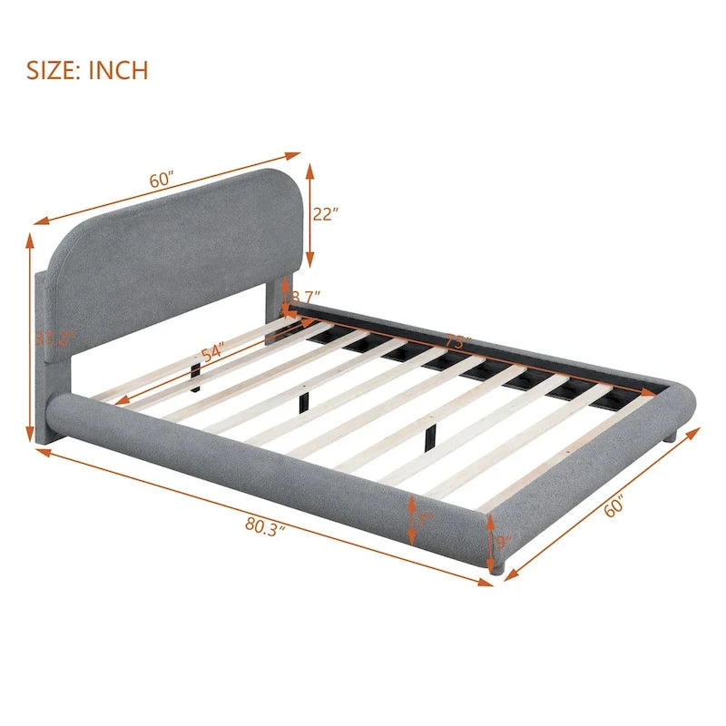 Teddy Fleece Full Size Upholstered Platform Bed with Thick Fabric, Solid Frame and Stylish Curve-shaped Design