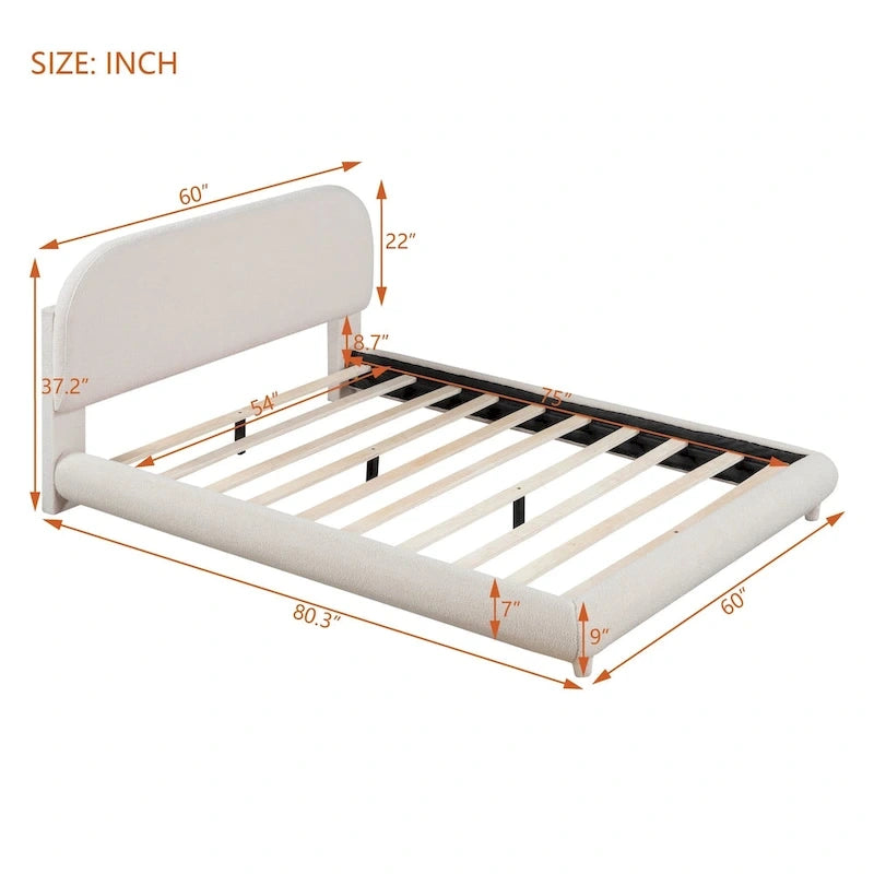 Teddy Fleece Full Size Upholstered Platform Bed with Thick Fabric, Solid Frame and Stylish Curve-shaped Design