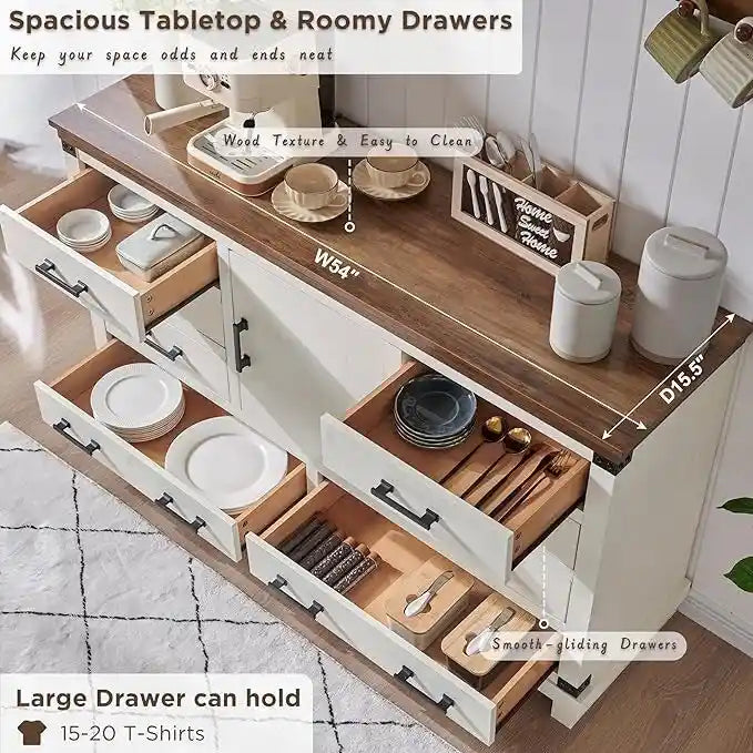 Farmhouse 8 Drawer Dresser, Wood Long Chest of Drawers, Closet Dresser