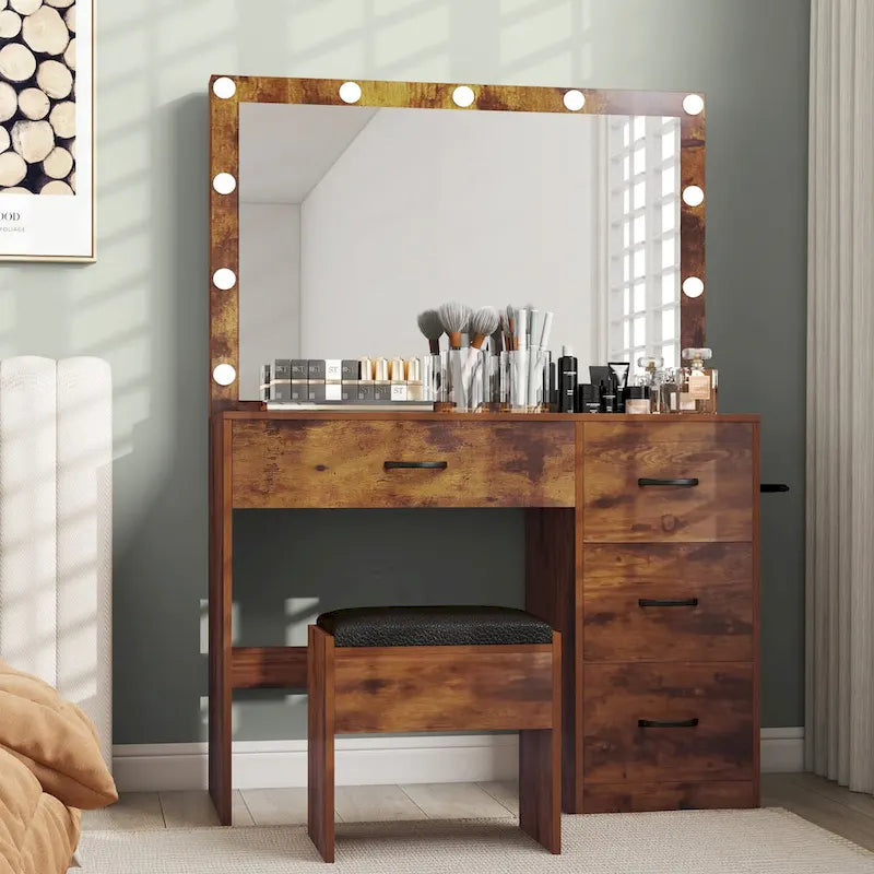 Moasis Makeup Vanity with 4 Drawers - 35.4L x 23.6W x 53.5H