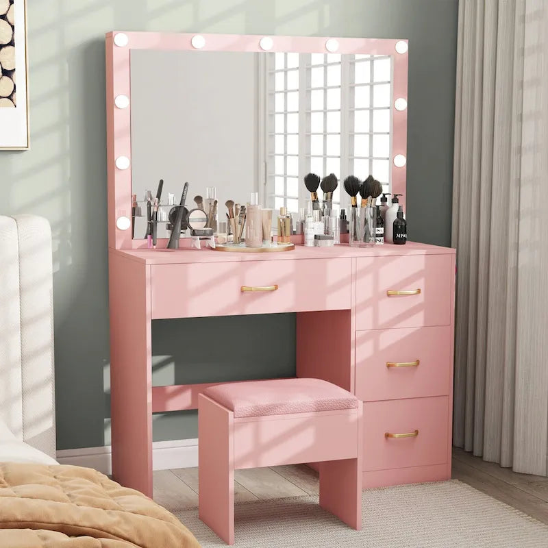 Moasis Makeup Vanity with 4 Drawers - 35.4L x 23.6W x 53.5H