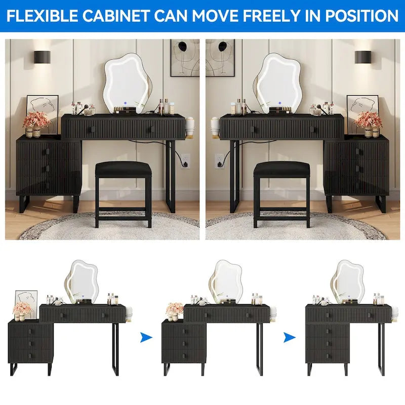 Moasis Makeup Vanity Set with Mirror Stool Power Station 5 Drawers Dressing Table Desk - 43.3 x 15.74 x 49.9 inch (L x W x H)