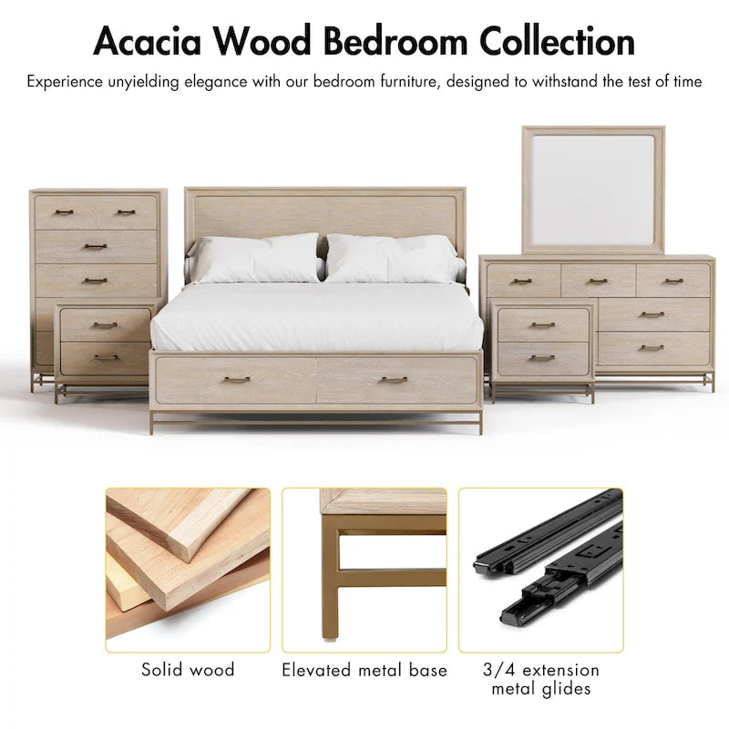 Furniture of America Drayden Transitional Oak Solid Wood 2-Drawer Nightstand, Set of 2