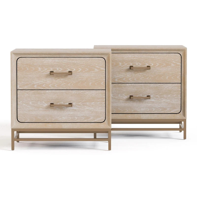 Furniture of America Drayden Transitional Oak Solid Wood 2-Drawer Nightstand, Set of 2