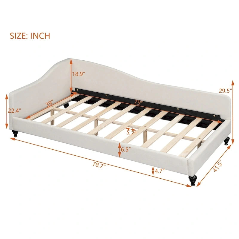 L-Shaped Linen Daybed with Solid Wood Legs