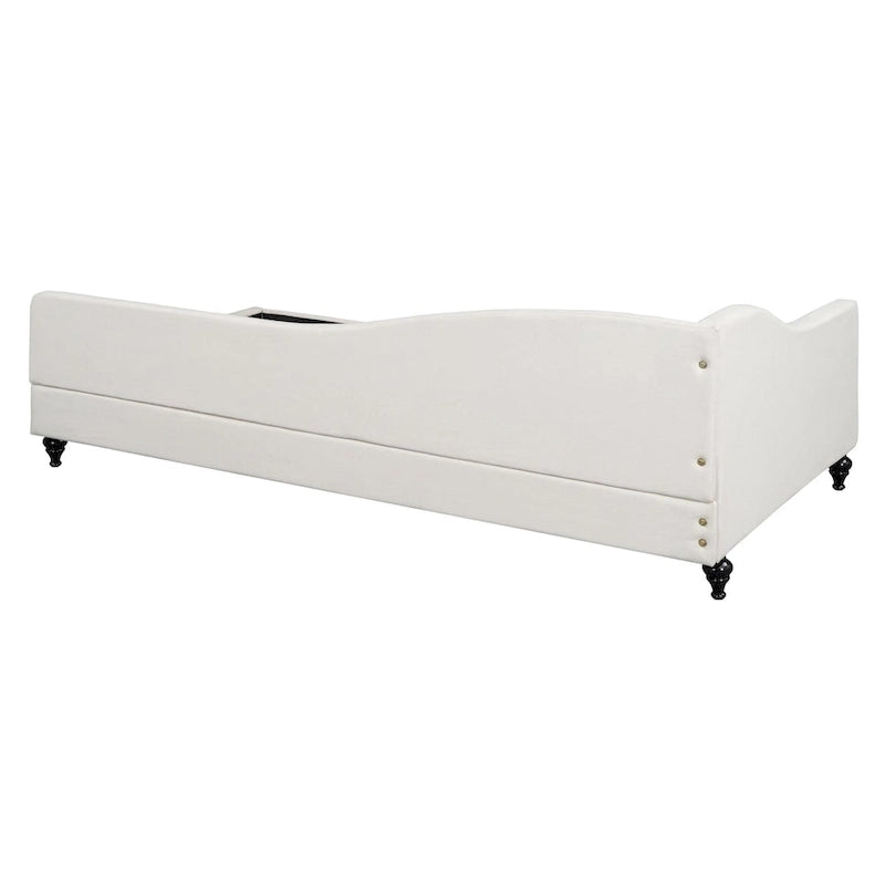 L-Shaped Linen Daybed with Solid Wood Legs