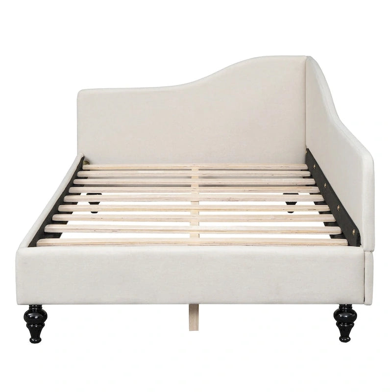 L-Shaped Linen Daybed with Solid Wood Legs