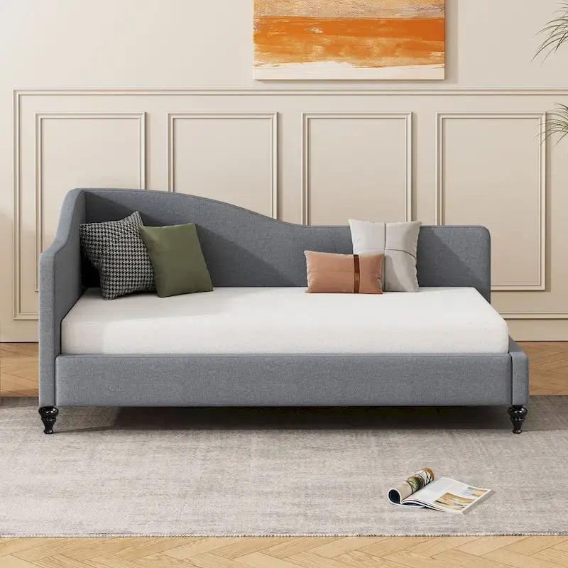 L-Shaped Linen Daybed with Solid Wood Legs