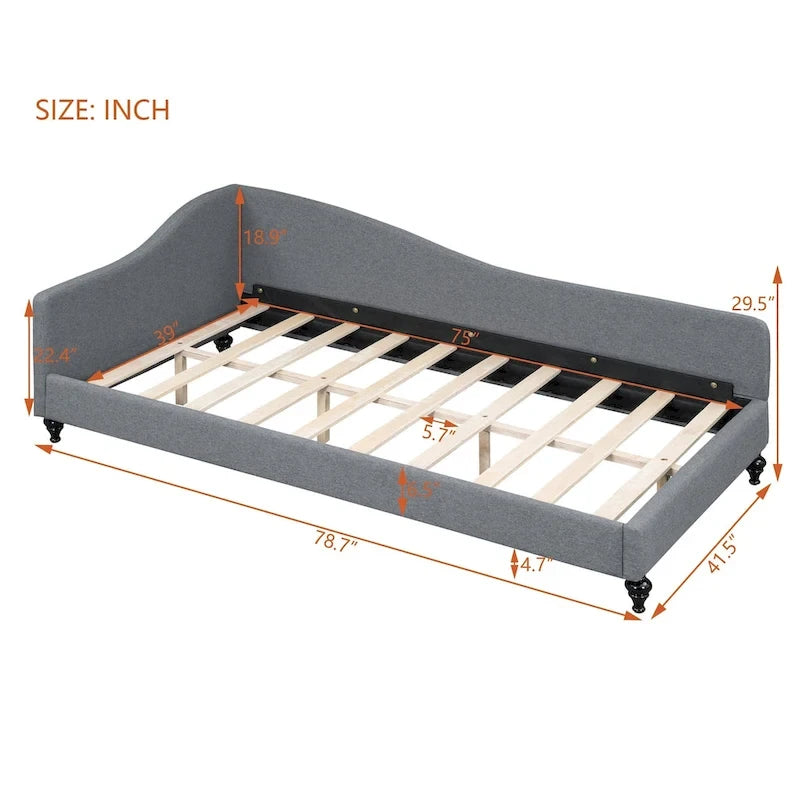 L-Shaped Linen Daybed with Solid Wood Legs