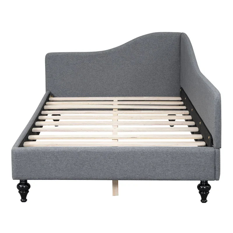 L-Shaped Linen Daybed with Solid Wood Legs