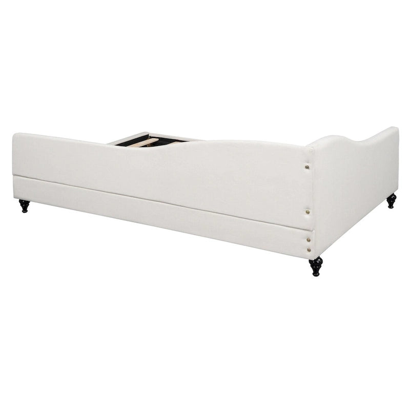 L-Shaped Linen Daybed with Solid Wood Legs