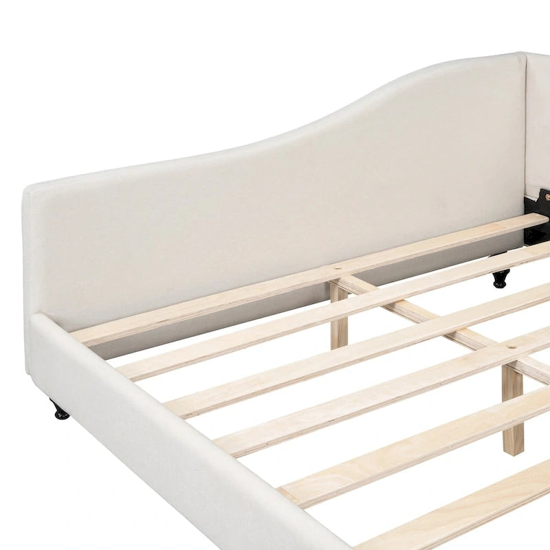 L-Shaped Linen Daybed with Solid Wood Legs