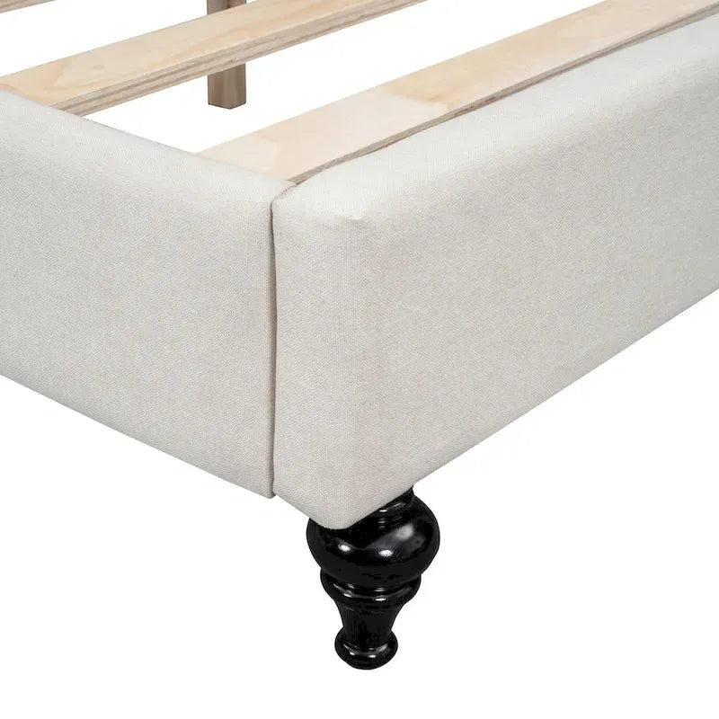 L-Shaped Linen Daybed with Solid Wood Legs