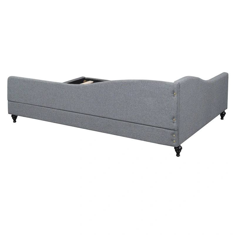 L-Shaped Linen Daybed with Solid Wood Legs