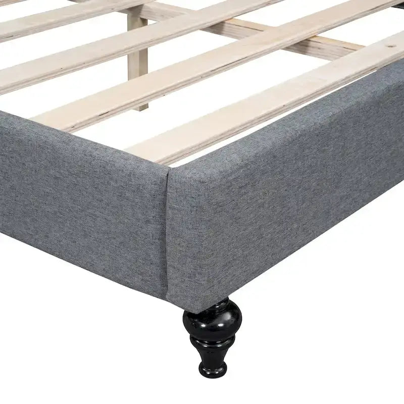 L-Shaped Linen Daybed with Solid Wood Legs
