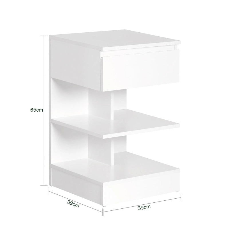 Haotian FBT49-W, Side Table Night Stand Bed Sofa Table With 1 Drawer And 2 Shelves