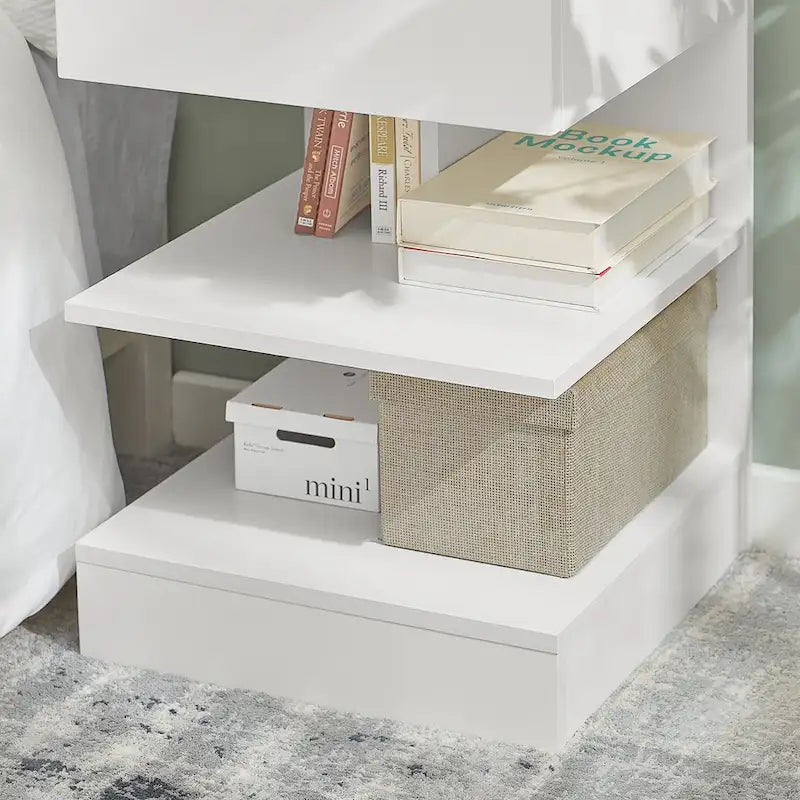 Haotian FBT49-W, Side Table Night Stand Bed Sofa Table With 1 Drawer And 2 Shelves