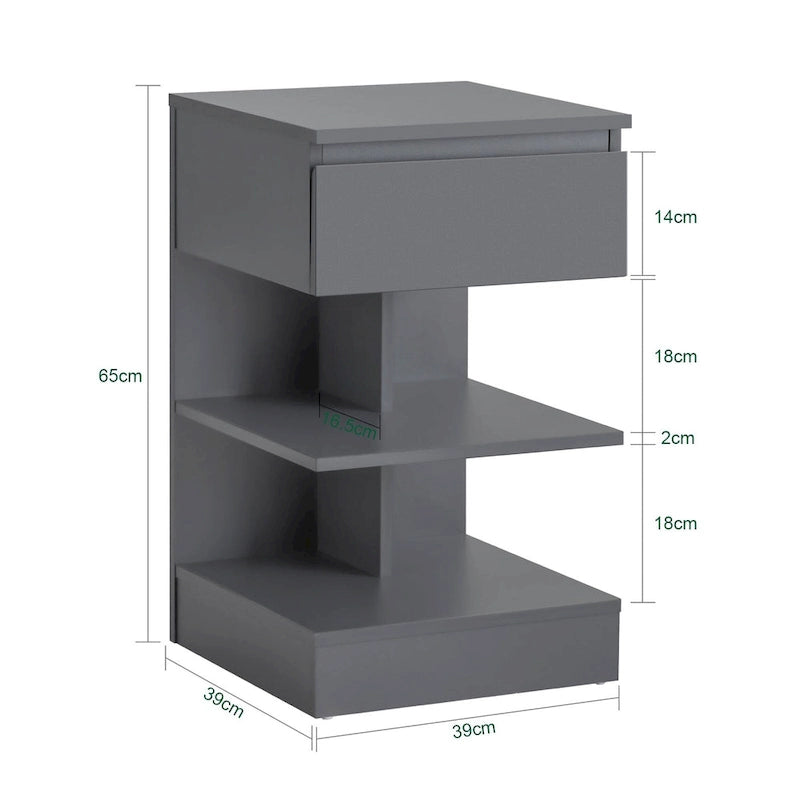 Haotian FBT49-W, Side Table Night Stand Bed Sofa Table With 1 Drawer And 2 Shelves
