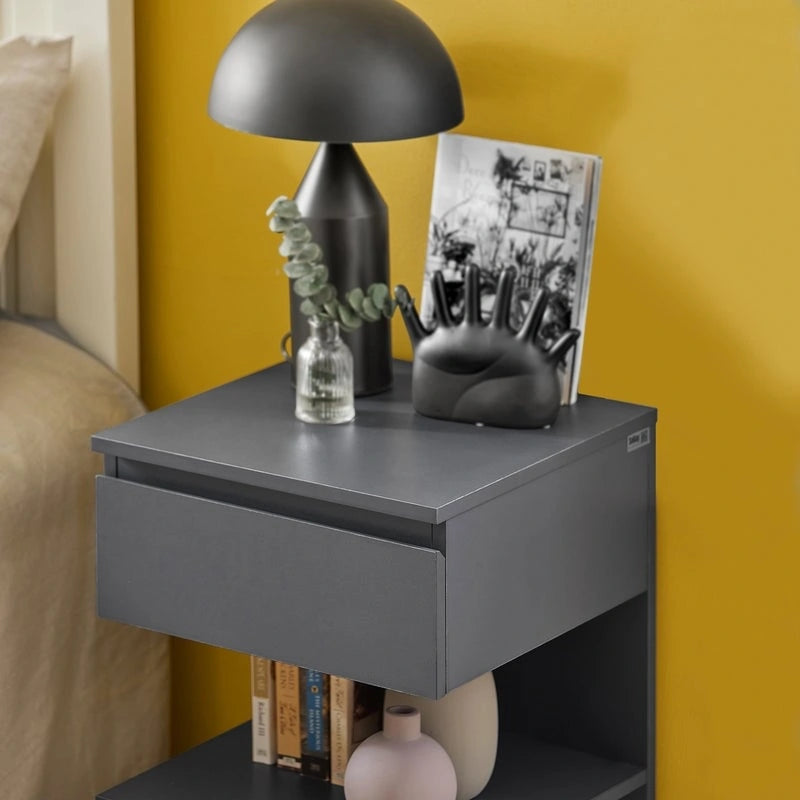 Haotian FBT49-W, Side Table Night Stand Bed Sofa Table With 1 Drawer And 2 Shelves