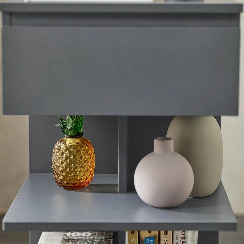 Haotian FBT49-W, Side Table Night Stand Bed Sofa Table With 1 Drawer And 2 Shelves
