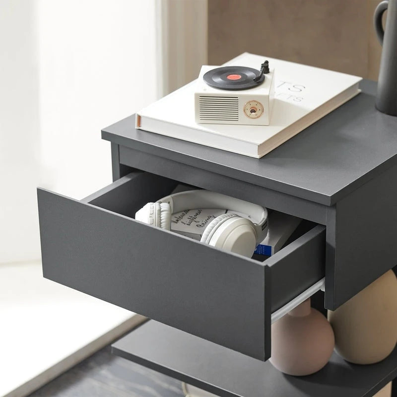 Haotian FBT49-W, Side Table Night Stand Bed Sofa Table With 1 Drawer And 2 Shelves