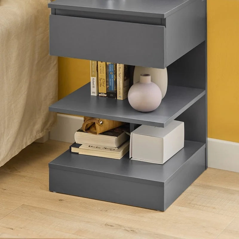 Haotian FBT49-W, Side Table Night Stand Bed Sofa Table With 1 Drawer And 2 Shelves