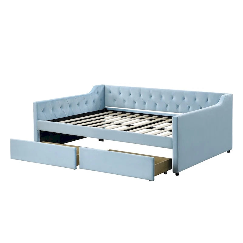 Full Size Velvet Tufted Daybed with 2 Drawers