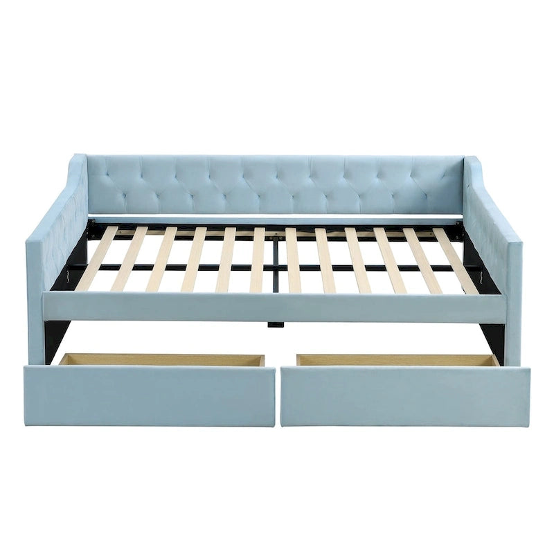Full Size Velvet Tufted Daybed with 2 Drawers