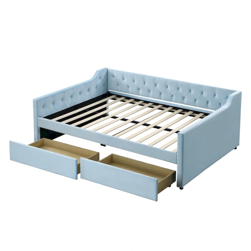 Full Size Velvet Tufted Daybed with 2 Drawers