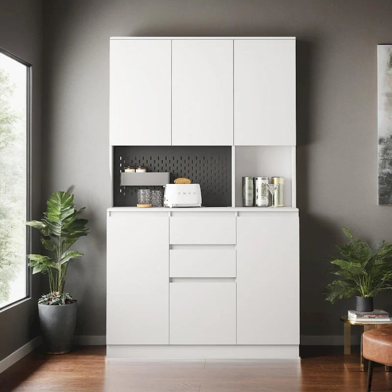 74 Freestanding Kitchen Pantry Cabinet Cupboard with 6 Doors,3 Shelves and 1 Drawer,Versatile Wardrobe & Kitchen Cabinet