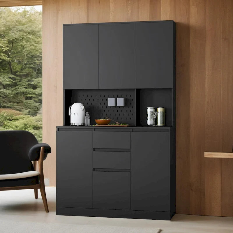 74 Freestanding Kitchen Pantry Cabinet Cupboard with 6 Doors,3 Shelves and 1 Drawer,Versatile Wardrobe & Kitchen Cabinet
