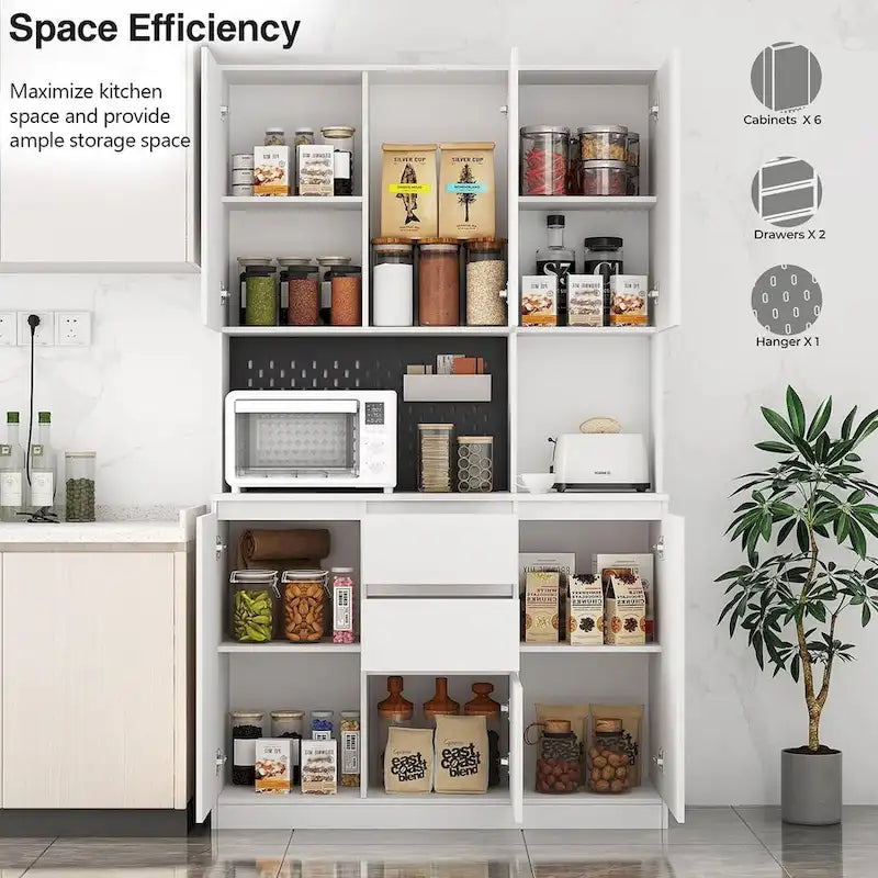 74 Freestanding Kitchen Pantry Cabinet Cupboard with 6 Doors,3 Shelves and 1 Drawer,Versatile Wardrobe & Kitchen Cabinet