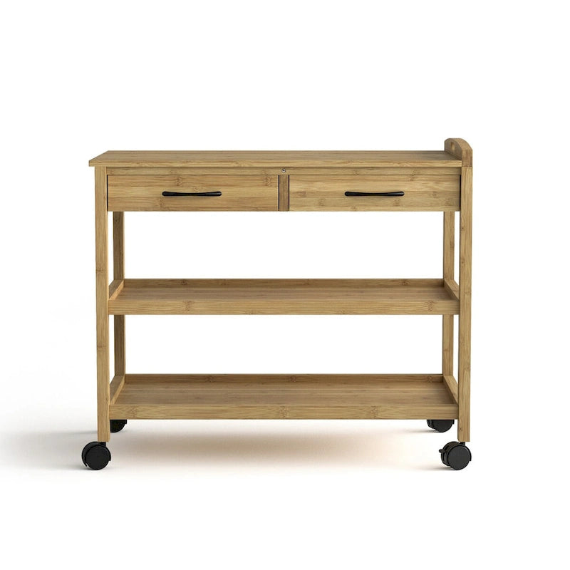 Furniture of America Lux Contemporary Natural Bamboo Kitchen Island Storage Cart with 2 Drawers and 2 Shelves