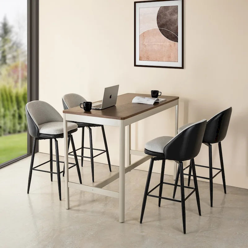 Glitzhome Modern Faux Leather Mixed Chenille Upholstered Swivel High Bar Stools