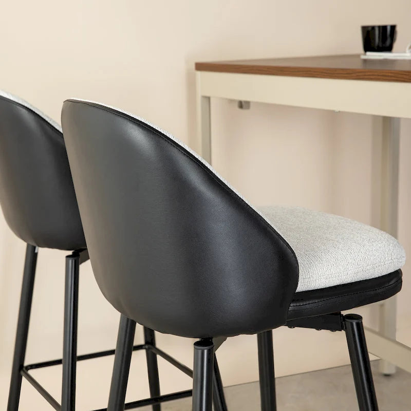 Glitzhome Modern Faux Leather Mixed Chenille Upholstered Swivel High Bar Stools
