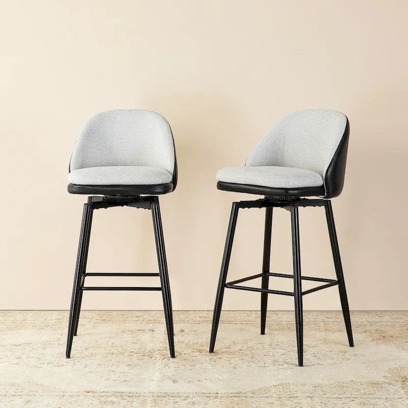 Glitzhome Modern Faux Leather Mixed Chenille Upholstered Swivel High Bar Stools