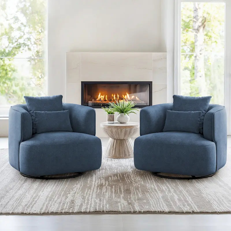 LUE BONA 2 Set Swivel Accent Armchair Fabric Blend, Modern Barrel Living Room Sofa Chair - 32.7 W x 32.7 D x 26.8 H