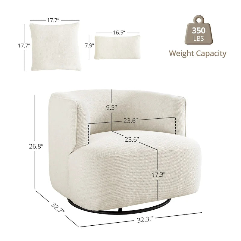 LUE BONA 2 Set Swivel Accent Armchair Fabric Blend, Modern Barrel Living Room Sofa Chair - 32.7 W x 32.7 D x 26.8 H