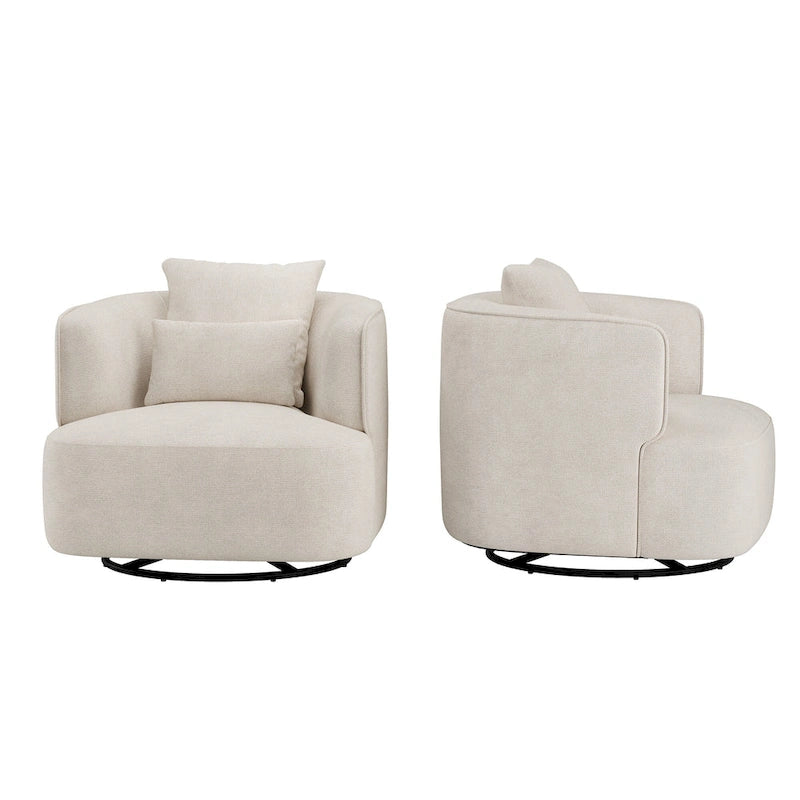 LUE BONA 2 Set Swivel Accent Armchair Fabric Blend, Modern Barrel Living Room Sofa Chair - 32.7 W x 32.7 D x 26.8 H