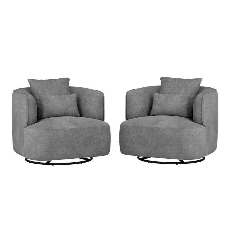 LUE BONA 2 Set Swivel Accent Armchair Fabric Blend, Modern Barrel Living Room Sofa Chair - 32.7 W x 32.7 D x 26.8 H