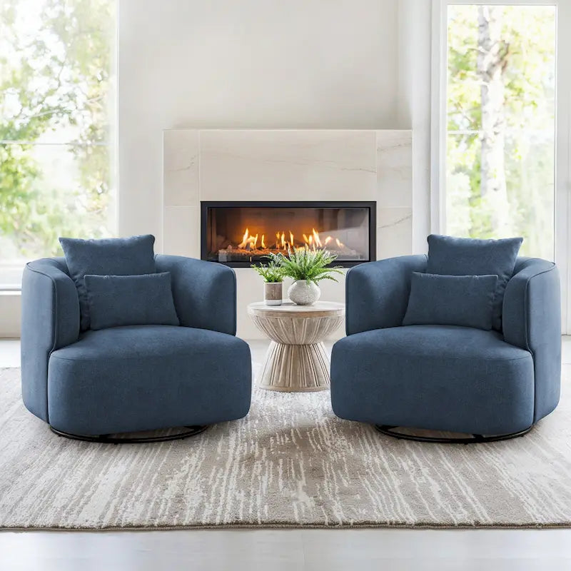 LUE BONA 2 Set Swivel Accent Armchair Fabric Blend, Modern Barrel Living Room Sofa Chair - 32.7 W x 32.7 D x 26.8 H